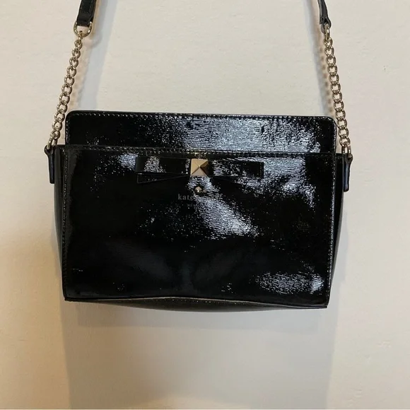 Kate Spade Hancock Park Angelina Crossbody Bag Black Shiny Leather - Picture 6 of 16